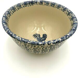 Folk Craft Spongeware by Tienshan Blue Mixing Bowl Chicken Speckle Stoneware